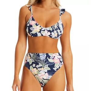 Jessica Simpson Bikini Sz S/M  Blue Floral Swimsuit Beach Vacation New